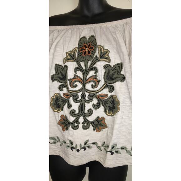 Democracy Peasant Top Sz L Boho Gypsy Off White Beige Flutter Sleeve Runs Small - Picture 6 of 16